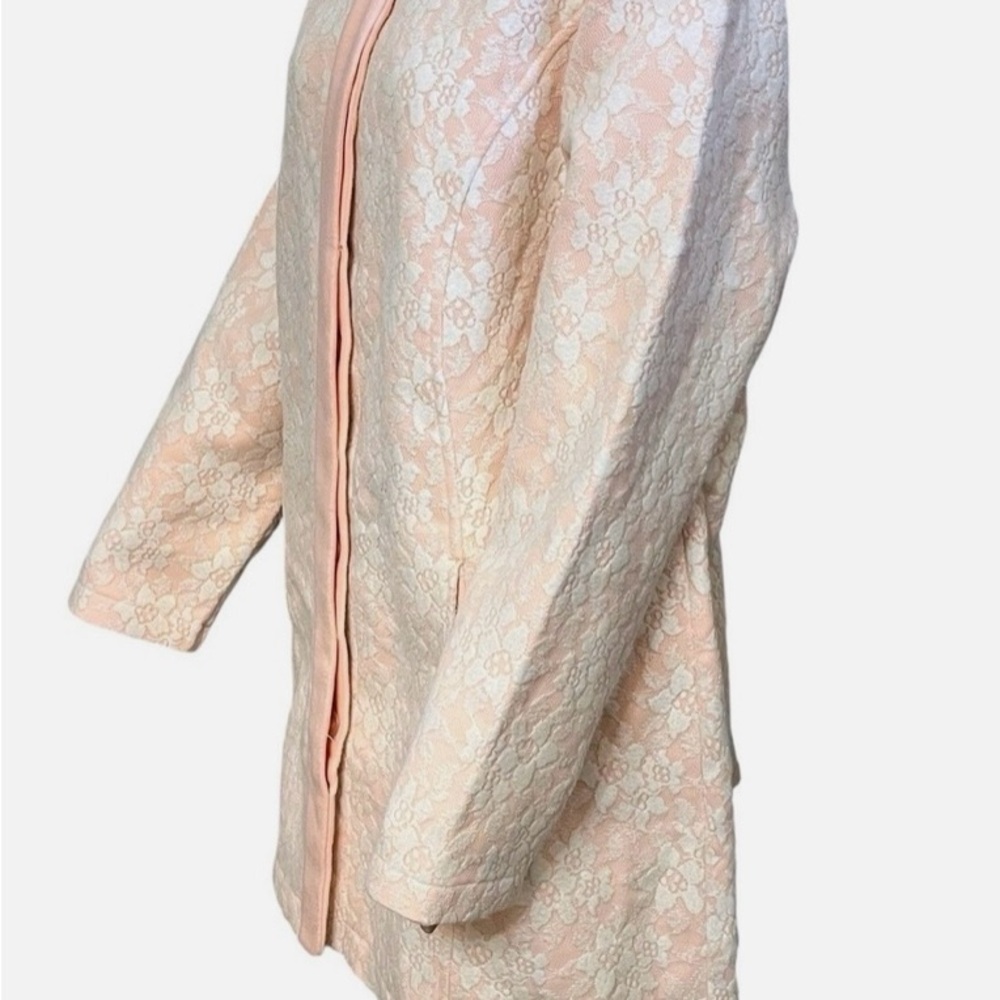 Isaac Mizrahi Lace Coat XL Button Down Mid Length Retro Coquette Pink White - Picture 7 of 8